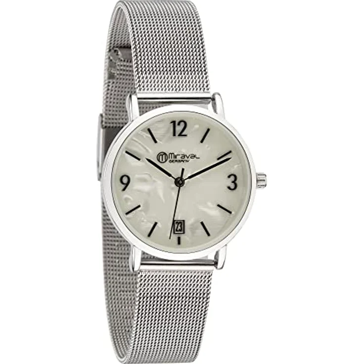 Miraval Moderne Design Damenarmbanduhr mit Datumsanzeige 33mm Edelstahlarmband Extra Dünn, Japanisches Quarzuhrwerk – Bild 1