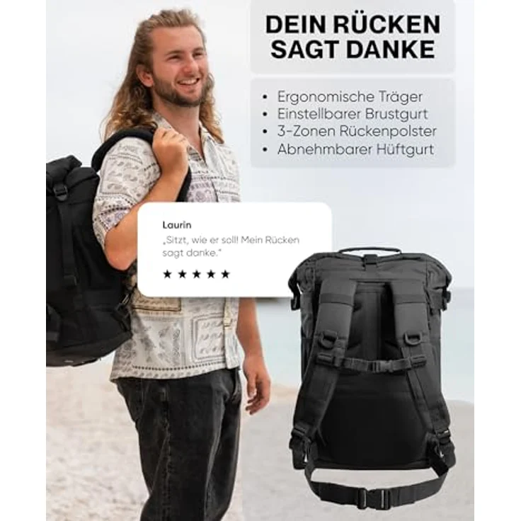 RUGSAK Explorer Reiserucksack Phantom Black – 18-Zoll Laptopfach, Handgepäck, Ergonomisch, Wasserabweisend, Alltag, Reise & Outdoor – Bild 3