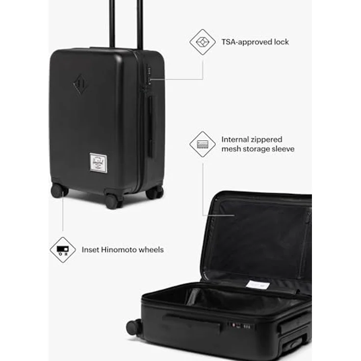Herschel Heritage Hartschalengepäck, Gargoyle, 21-Inch Carry-On mit 43 Litern Stauraum, Teleskopgriff und Sicherheitszahlenschloss – Bild 3
