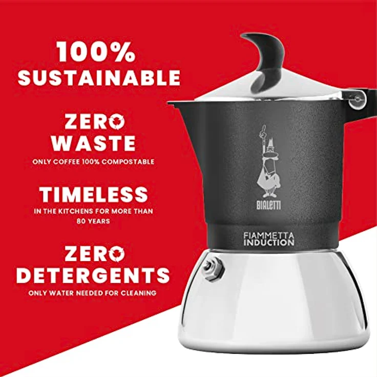Bialetti Fiammetta Ind. 2cups, Induktions-Espressokocher aus Aluminium und Stahl, grau/silber – Bild 5