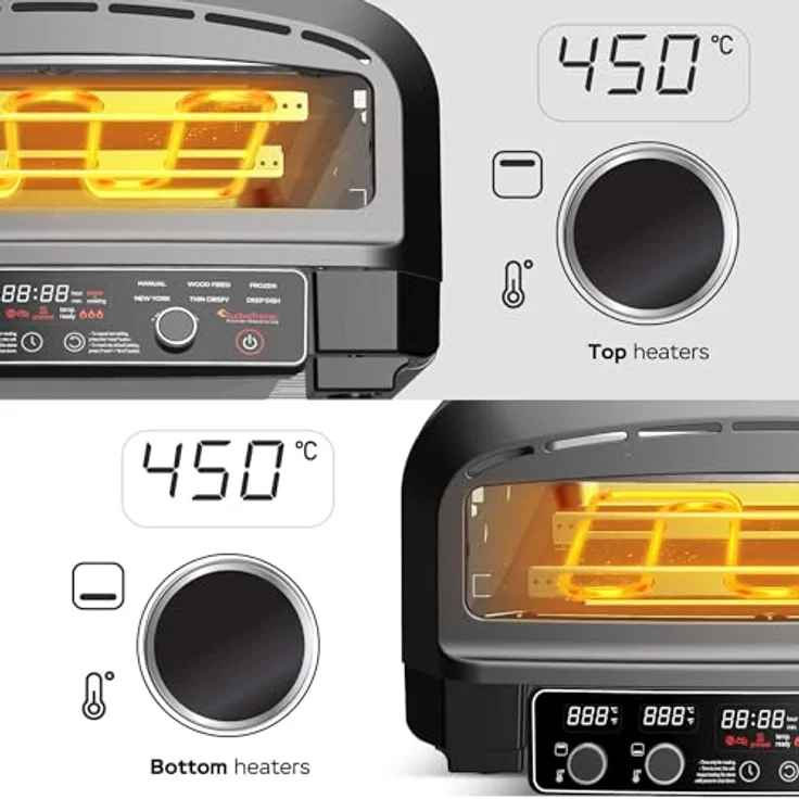 TurboTronic TT-PO14, Pizzaofen bis 450°C für 37cm Pizzen mit Pizzastein, 2200W elektrisch, Indoor/Outdoor, 6 Programme, mobiler Mini Backofen – Bild 3