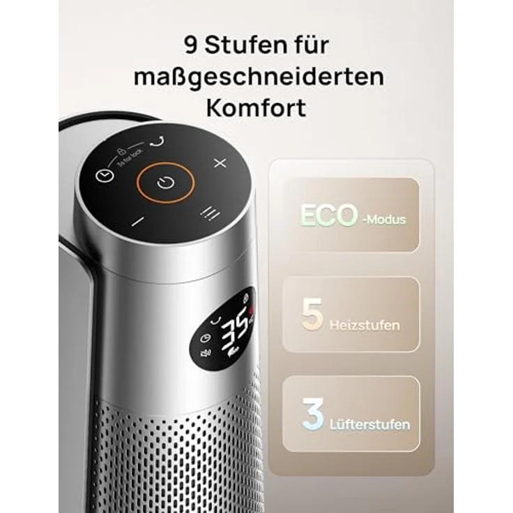 Dreo Heizlüfter 2000W, Elektrische Heizung mit Fernbedienung, 25 dB, 120° Oszillation, Energiesparendes ECO-Modus, Thermostat, Überhitzungs- & Kippschutz – Bild 6