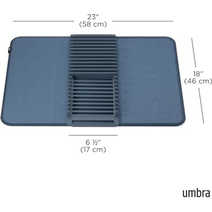 Umbra Udry Geschirr-Abtropfgestell mit Mikrofaser-Abtropfmatte, faltbar und platzsparend, schieferblau – Bild 3