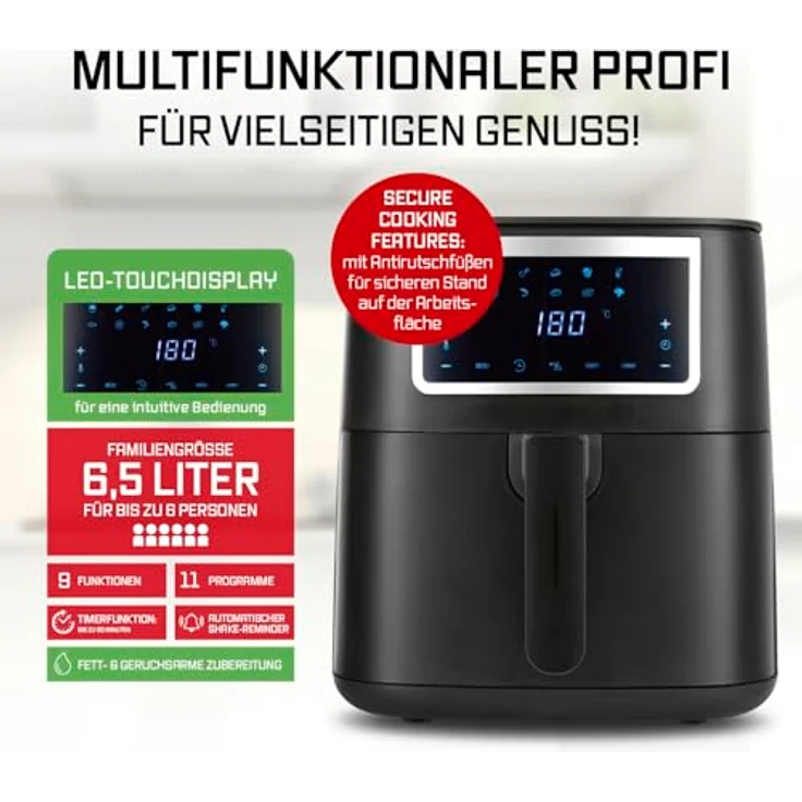 "GOURMETmaxx Heißluftfritteuse 6,5 l, Airfryer mit Touchscreen, Timer und 11 Programmen" – Bild 2