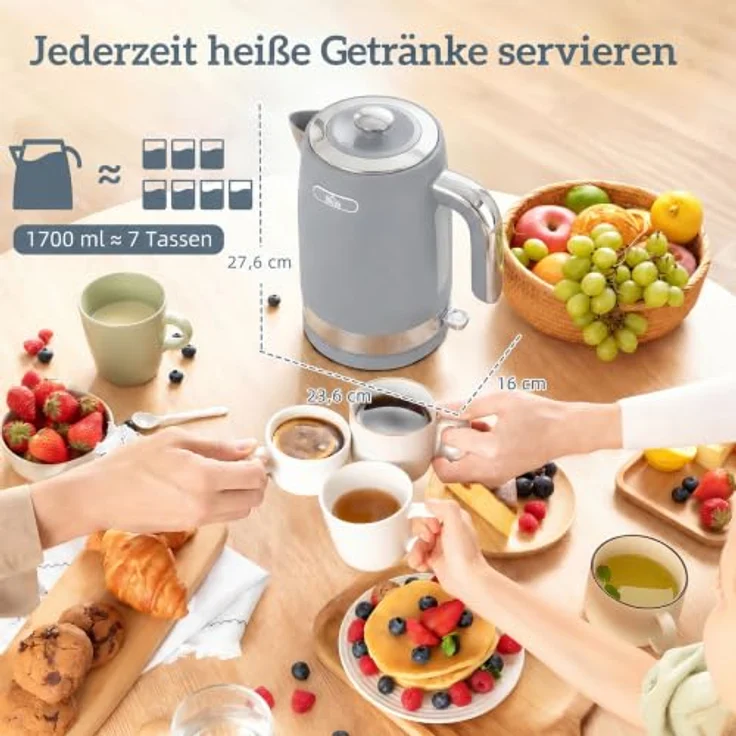 HOMCOM Wasserkocher- und Toaster-Set, 2200 W mit Thermostat, 1,7 l Wasserkocher und 2-Scheiben-Toaster, Grau – Bild 3
