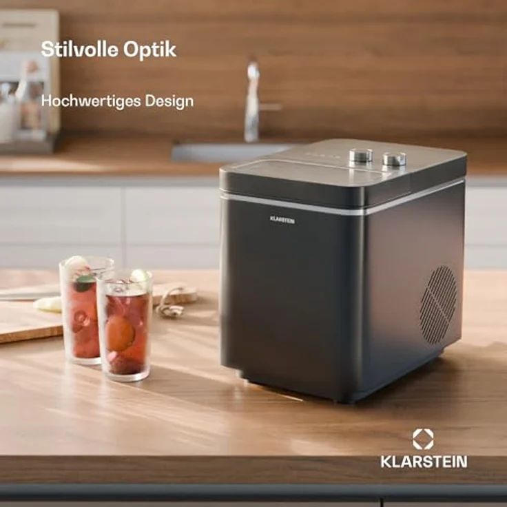 Klarstein IceCraft Eiswürfelmaschine - 12 kg/24 h, 6-Min.-Eiswürfel, 2 Größen, Automatische Reinigung, Eiswürfelbereiter für Küche & Bar, 150 W, Eiswürfelspender, Schwarz – Bild 3