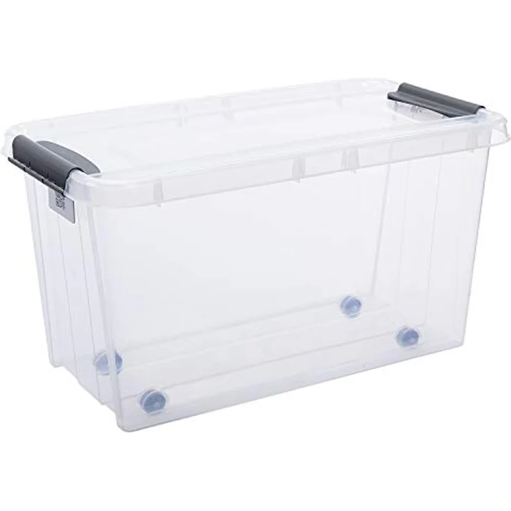 Plast Team Pro Box Aufbewahrungsbox Transparent, 70L auf Rädern, stapelbar mit QR-Code und Deckel – Bild 1