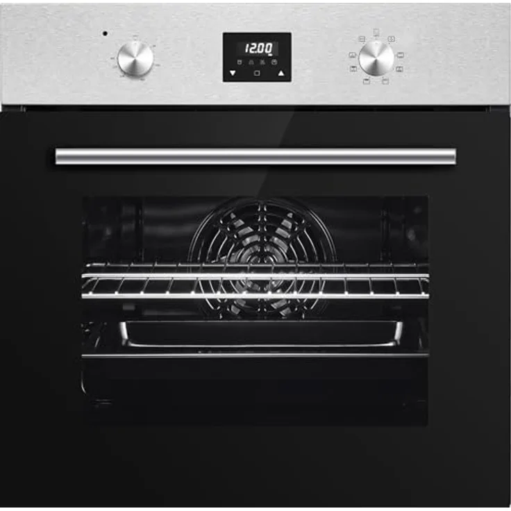 PKM Einbaubackofen EB7IXD, 64 L, 8 Funktionen, Edelstahl/Schwarzglas, LED Display, Eco Modus, Grill, Umluft