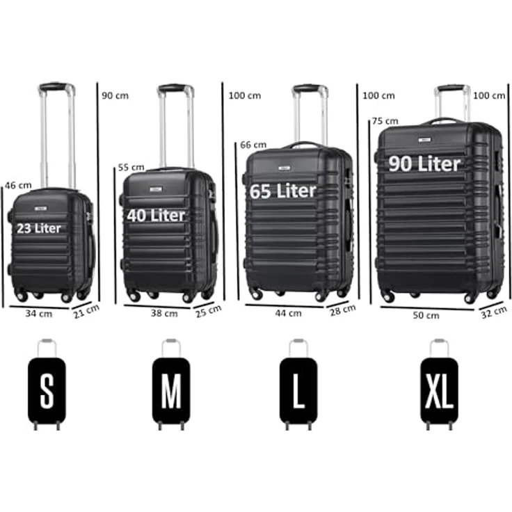 Zelsius Koffer Set 4 Stück, Schwarz | ABS Hartschalenkoffer mit Zahlenschloss, 4 Rollen und Innen Trennwand | Handgepäckkoffer, 4 teilig, Trolley, Koffer Groß, Luggage Set – Bild 2