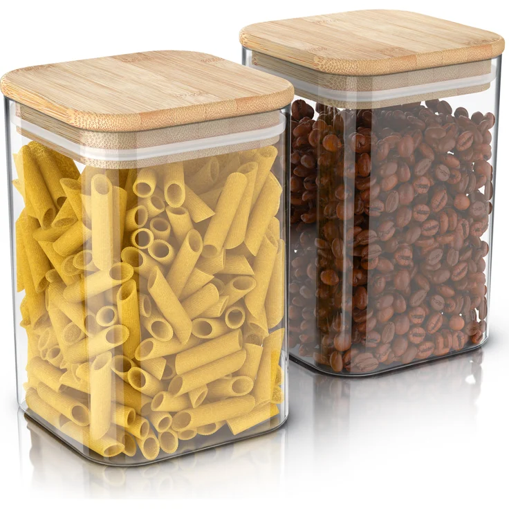 Arendo Vorratsgläser, Glasbehälter-Set 2x 1,5 L aus Borosilikatglas, luftdicht mit Bambusdeckel, hitzebeständig und mikrowellengeeignet