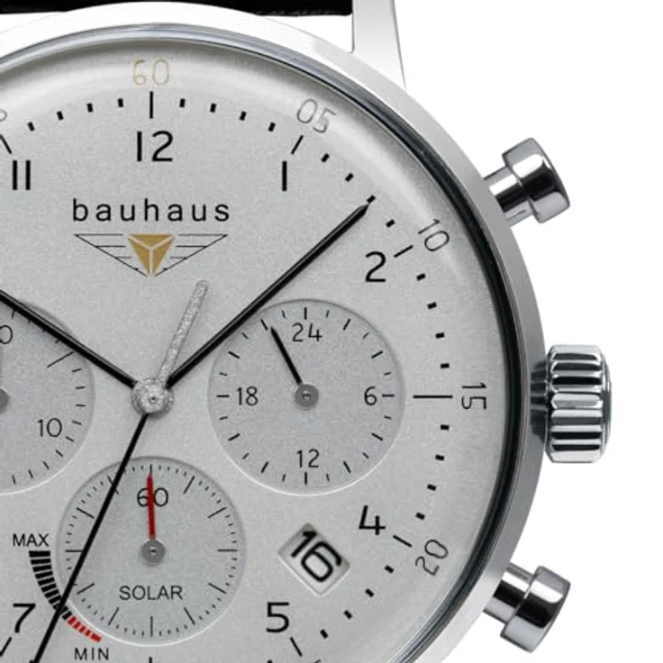 Bauhaus Herrenuhr 2086-1, Solar Chronograph mit schwarzem Lederband, Edelstahlgehäuse, 41 mm, Made in Germany – Bild 2