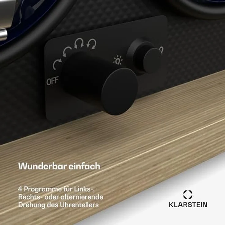 Klarstein Uhrenbeweger Brienz, eleganter Uhrenkasten für 2 Uhren mit Holz-Optik und blauer LED-Beleuchtung, 4 Rotationsmodi – Bild 5