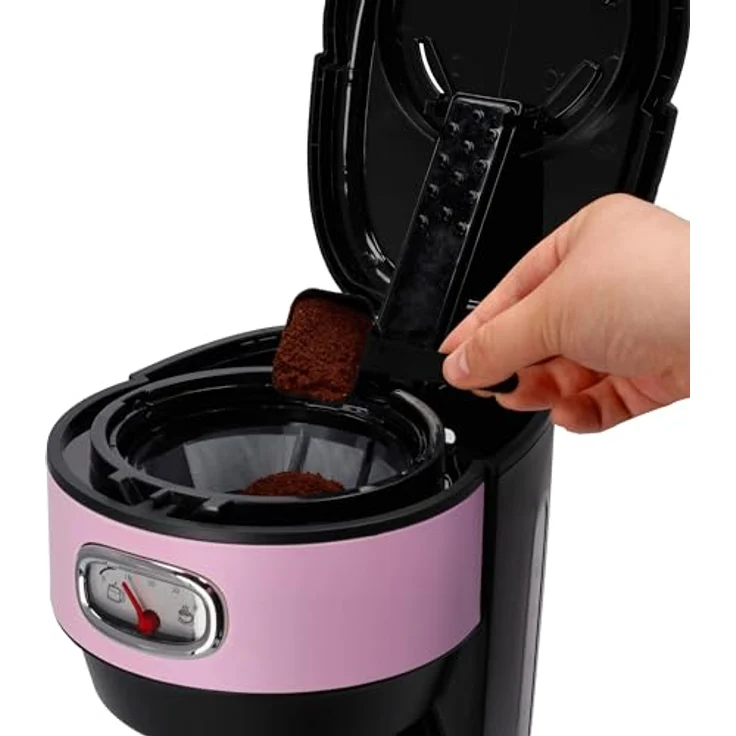 Westinghouse Kaffeemaschine Retro-Design, Filterkaffeemaschine für bis zu 10 Tassen, Permanentfilter, Glaskanne, Tropfschutzsystem, Warmhaltefunktion, Brühvorgang-Anzeige, Abschaltautomatik, pink – Bild 3