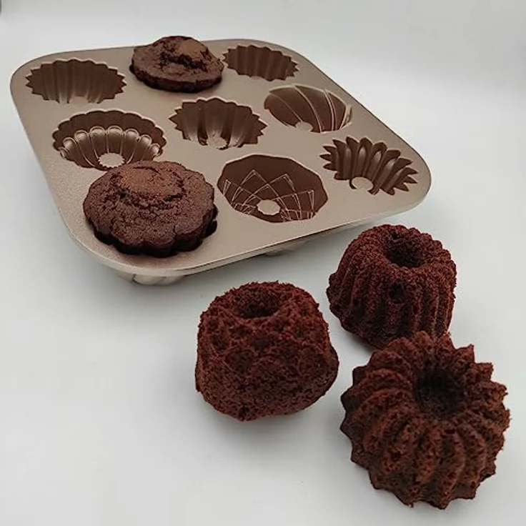 patisse 04521 – Backform für 9 Mini-Gugelhuffs, 9 Mini-Bundt Cakes, Aluminiumguss, goldfarben, 24 x 24 x 4,5 cm – Bild 4