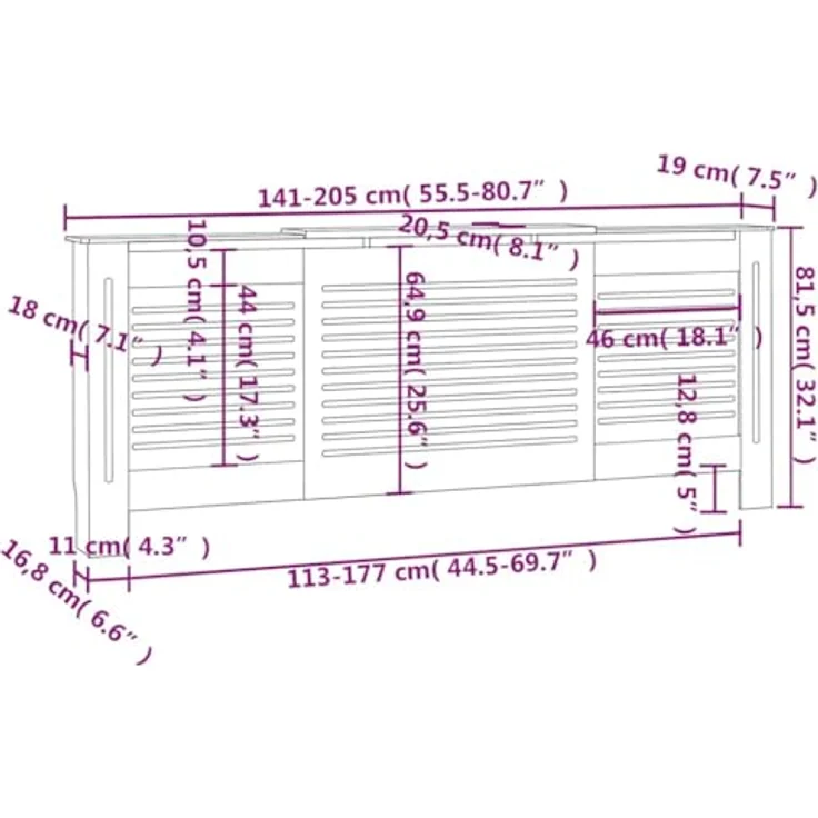 vidaXL MDF Heizkörperverkleidung, einstellbar von 142-205 cm, modernes Lattenrost-Design, robust und langlebig – Bild 3