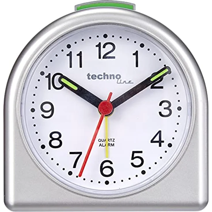 Technoline Quarzwecker Modell SD, analoger Wecker mit nachtleuchtenden Zeigern, silber – Bild 2