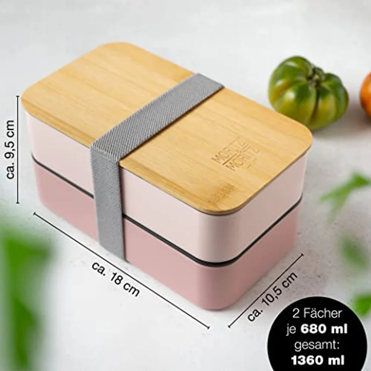 Moritz & Moritz Lunchbox Bento Box pink, Kunststoff, Bambus, Elasthan, 10-tlg Set, inkl. Besteck-Set – Bild 4