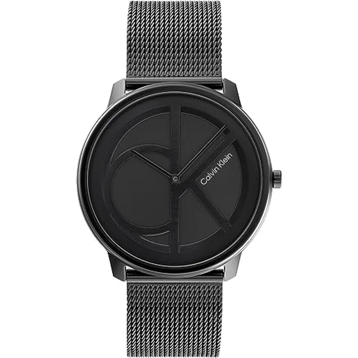 Calvin Klein Analog Quarzuhr Unisex mit Schwarzes Edelstahl-Mesh-Gliederarmband - 25200028