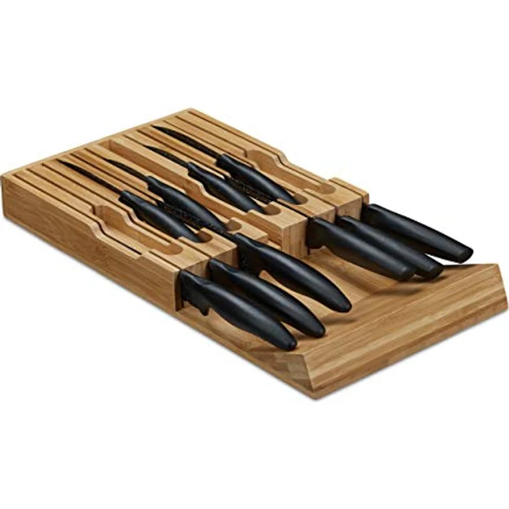Relaxdays Messerhalter Schublade, für 12 Messer & Wetzstahl, Bambus Messerblock liegend, HBT: 4, 5 x 43, 5 x 23 cm, natur – Bild 1