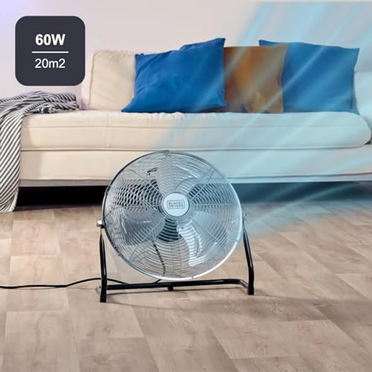 Black & Decker BXEFF61E, Standventilator, höhenverstellbar mit 3 Geschwindigkeiten und leisen Betrieb, Silber – Bild 2