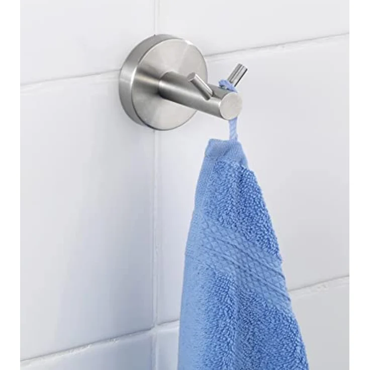 WENKO Wandhaken Duo Bosio Edelstahl matt - Handtuch-Haken, Kleider-Haken, Edelstahl rostfrei, 5.5 x 5.5 x 5.5 cm, Matt, silber – Bild 2