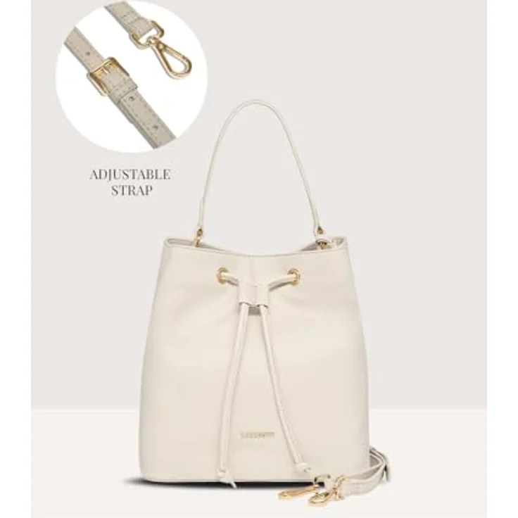 Lazarotti Bologna Leather Beuteltasche, Ledertasche 25 cm mit verstellbarem Umhängeriemen, beige – Bild 5