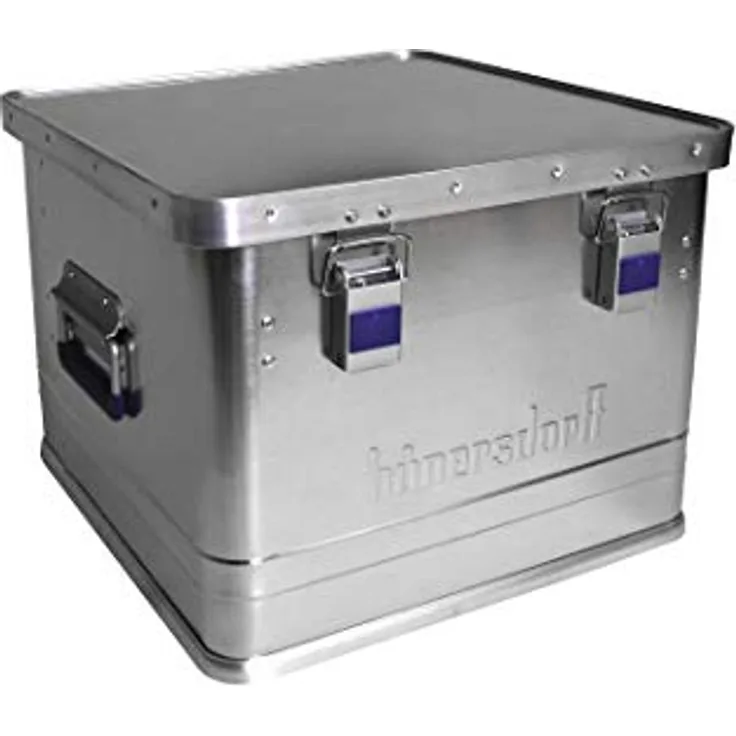 hünersdorff Aluminium-Box Office 50 Liter, wasserdicht mit Gummi-Dichtung, leicht, stabil, Klapphandgriffe, Vorbereitung für Schlösser, Farbe: silber