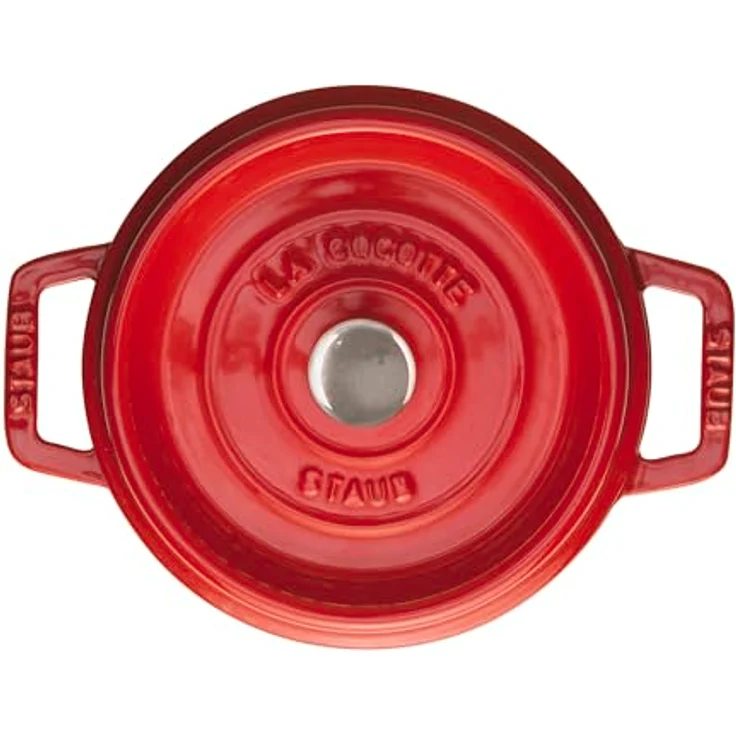 Staub 1102006 Cocotte-Bräter, rund mit Deckel 20 cm, 2,24 L, induktionsgeeignet, mit mattschwarzer lierung im Inneren des Topfes, kirsche – Bild 2