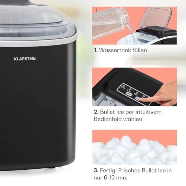 Klarstein Eiswürfelmaschine für Zuhause Camping Gastro, Schnelle Mini-Eiswürfelmaschine Klein, Profi Eismaschine für Große & Kleine Eiswürfel, Selbstreinigend, 1,3L Wassertank, 12kg Eis in 24h - Preisvergleich – Bild 4