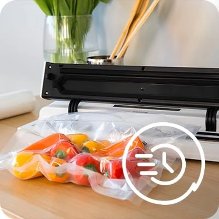 huslog Vakuumiermaschine, Kompakt 125W mit digitalem Bedienfeld und Zubehör, Weiß + 1x Folie – Bild 5