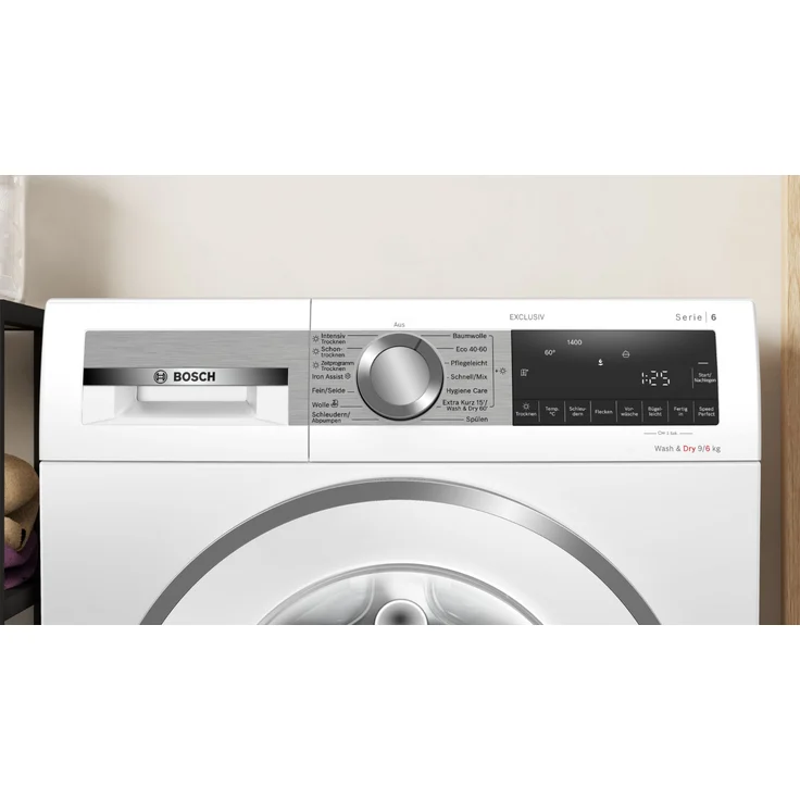 Bosch WNG24492 Exclusiv Serie 6 Waschtrockner, 9 kg Waschen / 6 kg Trocknen, 1400 U/min, mit Automatikprogramm und Hygiene-Funktion