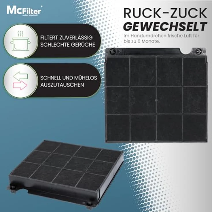 McFilter Aktivkohlefilter Kohlefilter Filter für Elica Type15 E3CFE15 AEG 9029793818, Zanker IKEA Privileg Progress Whirlpool Bauknecht 481248048145 AMC027, rechteckig, ca. 230 mm x 210 mm x 30 mm (schwarz) – Bild 5