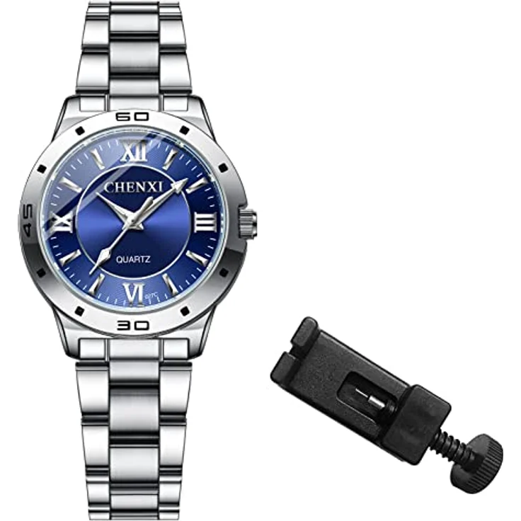 JewelryWe Damen Analog Quarz Uhr, 30M wasserdicht mit römischen Ziffern, Edelstahlarmband und leuchtenden Zeigern, Blau – Bild 5