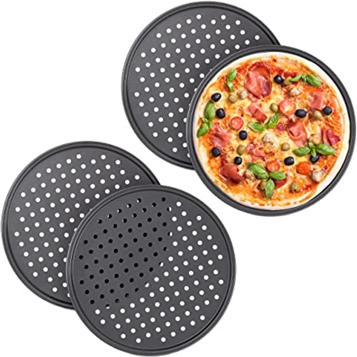 Relaxdays 8 x Pizzablech, rund, gelocht, antihaft, Pizza & Flammkuchen, Lochblech aus Stahl, Knusperblech, ∅ 32 cm, anthrazit – Bild 1