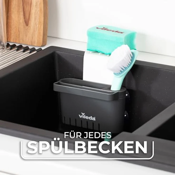 Vileda Spülbeckenhalter mit Saugnapf, Zubehöraufbewahrungsständer aus robustem Kunststoff, platzsparend und modern – Bild 3