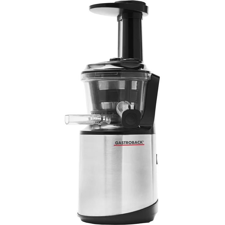 GASTROBACK 40145 Slow Juicer Advanced Vital, starker 150 Watt Motor mit 70 Umdrehungen-min, Press-Schnecke mit verstärktem Edelstahlkern, besonders leise, Edelstahl, schwarz, silber – Bild 1