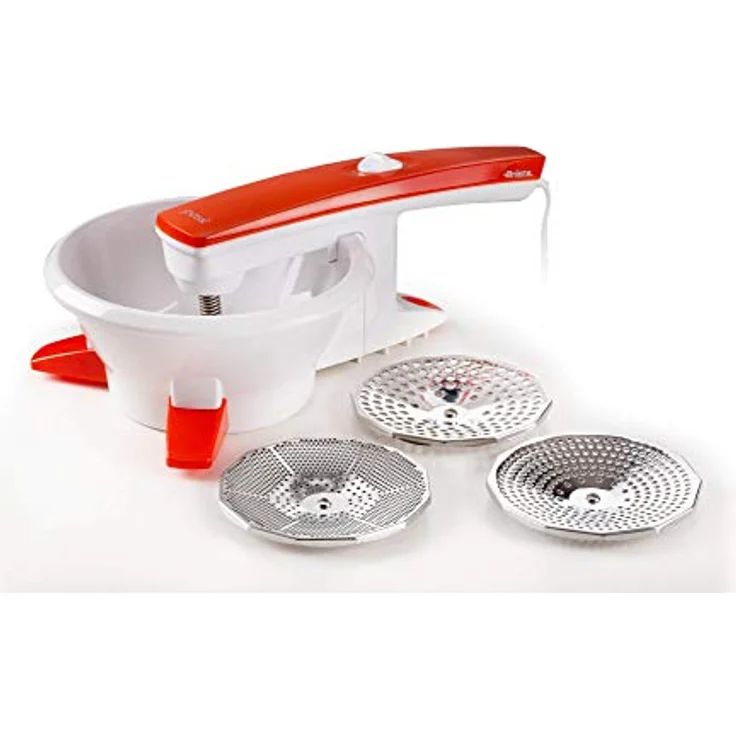 Ariete 261 Passì, elektrisches Passiergerät, 3 Scheiben aus Edelstahl mit verschiedenen Löchern, 25 W, Schaber, anpassbar an jeden Behälter, Orange – Bild 3