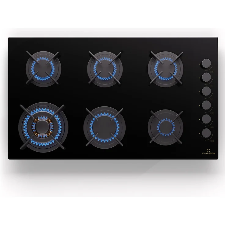 Klarstein Gas-Kochfeld CP11-Goldfl-6BK-S.C, Einbau-Gaskocher 6 Zonen Glaskeramik - Edelstahl-Gaskocher, Snapjet-Brenner, LPG Gas Herd, 12200 Watt - Goldflame – Bild 1
