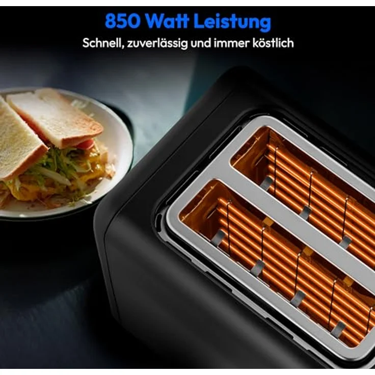 MEDION MD 12102 Toaster 2 Scheiben mit Brötchenaufsatz, 850 Watt, 7 Bräunungsstufen, Edelstahl Matt, schwarz – Bild 4