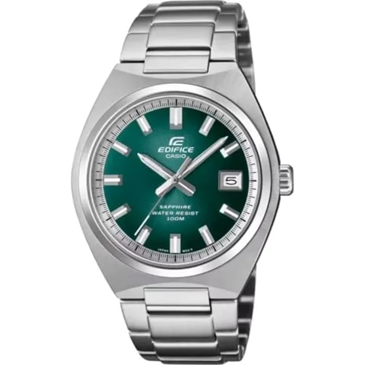Casio EFB-109D-3AVEF Herrenuhr, Analog-Uhr im Motorsport-Design mit grünem Zifferblatt, silbernem Edelstahlarmband, 10 bar wasserdicht