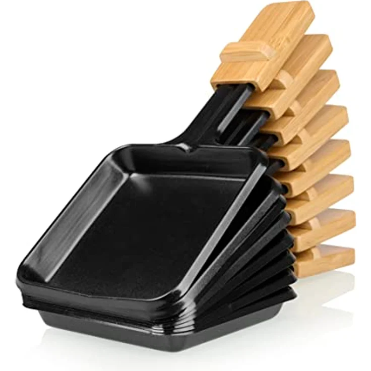 Princess Raclette Pure 8 – Personen 2 wendbare Grillplatten Kochfläche x 21 cm x 23 Parkdeck Thermostat verstellbar natürliches Bambusgehäuse inkl. Pfännchen 1300 W, 01.162918.01.001, Schwarz, Bambus – Bild 3