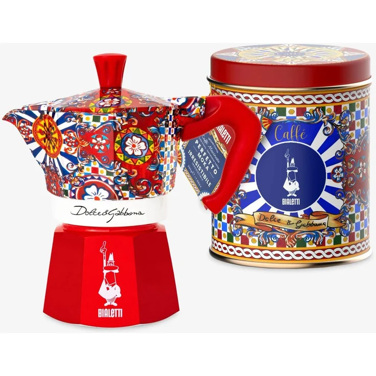 Bialetti Moka Express Dolce & Gabbana, Espressokocher aus poliertem Aluminium im rot/small gemustert Design mit ergonomischem Griff