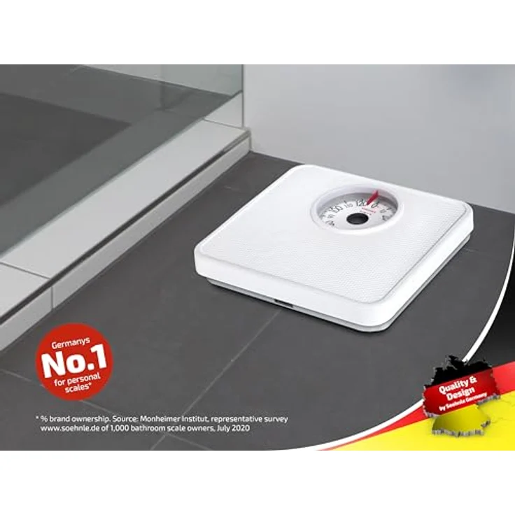 Soehnle Analoge Personenwaage Tempo White mit 130 kg Tragkraft, Körperwaage mit Vollsichtskala in 1, kg, Teilung, Waage mit praktischem Justierrad – Bild 2