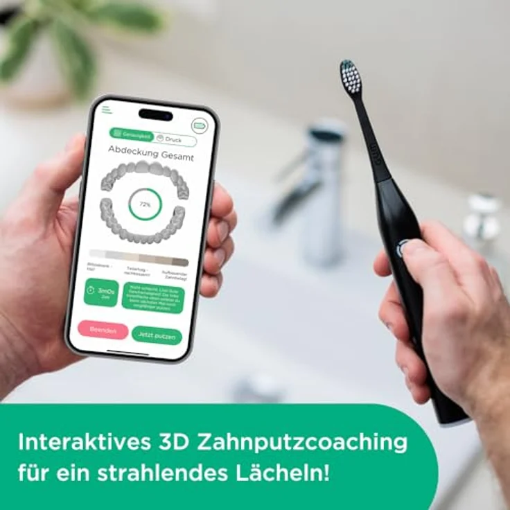 GUM Smart One elektrische Schallzahnbürste | 4 Putzmodi | Wiederaufladbarer Akku | inkl. 2 extra Bürstenköpfe und SOFT-PICKS PRO Probe M | Schwarz – Bild 2