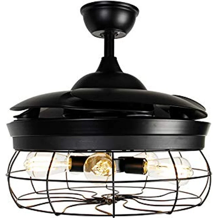 Qazqa - Industrie I Vintage I Deckenventilator mit beleuchtung schwarz mit Fernbedienung 5 Lichter - Gaiola I Wohnzimmer I Schlafzimmer - Stahl Rund - LED geeignet E27 – Bild 5