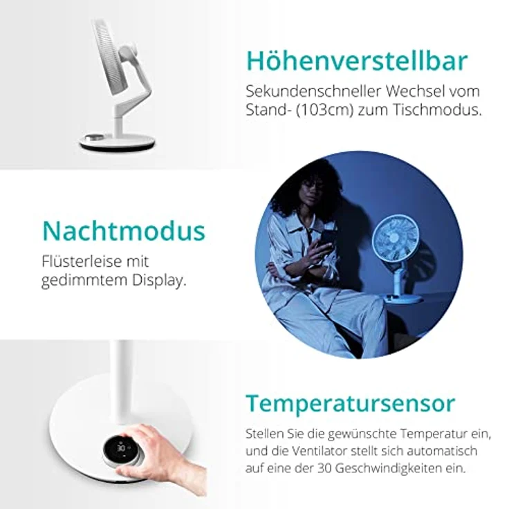Duux Whisper Flex Ultimate Smart Ventilator Weiß Haushalts-Lamellenlüfter Weiß Flur Tisch Acrylnitril-Butadien-Styrol (ABS) Polypropylen (PP) 13 dB 30 RPM – Bild 2