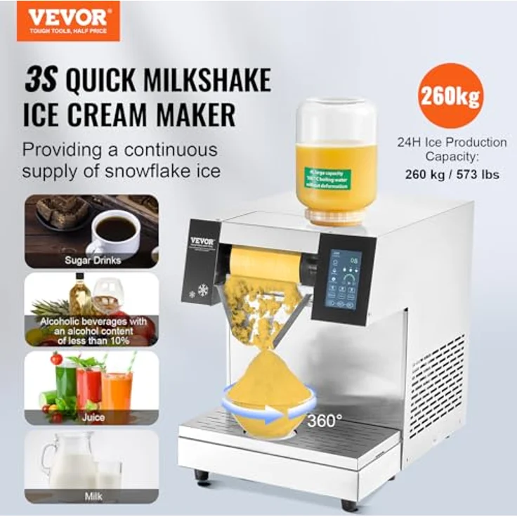 VEVOR Kommerzielle Schneeflocken-Eismaschine Schneeeisbereiter, 260 kg/24 h, Edelstahl-Eisrasierer mit Touch-LCD – Bild 2