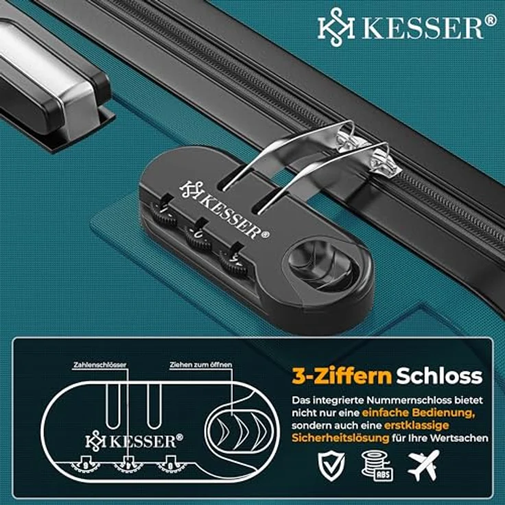 KESSER® Reisekoffer 120L, Hartschalenkoffer mit Kofferwaage, Zahlenschloss und 4 Rollen, Petrolgrün, 75x50x32cm – Bild 3