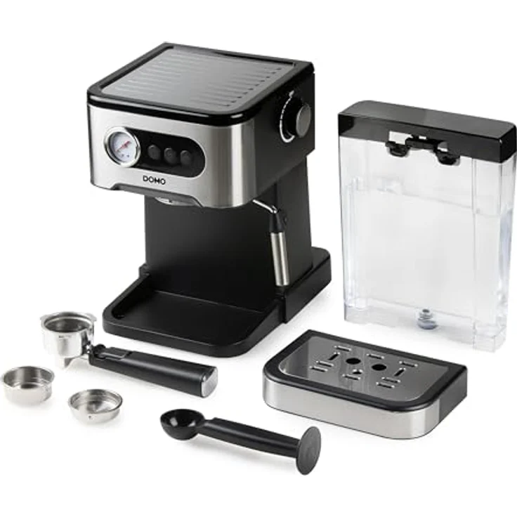 DOMO DO1138K Espressomaschine mit Manometer - 20 Bar - Edelstahl/schwarz - Leistungsstarke ULKA-Druckpumpe, PID Temperature Control – Bild 2