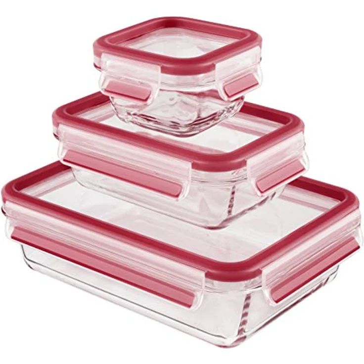 Emsa 54169 Clip & Close Glas Frischhaltedosen | 3er Set | 0,2+ 0,5+ 1,3 L | Rechteckig | 100 Prozent Dicht | Backofengeeignet | Mit Frische-Dichtung – Bild 2